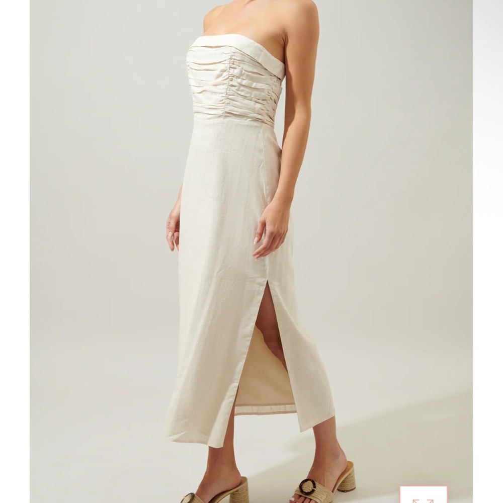NWT SUGARLIPS Morro Bay Tube Top Ruched Linen Blend Midi Slip Dress Boho | Sz L - Picture 3 of 13